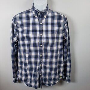 American Eagle Athletic Fit Button Down Shirt Mens Medium Cotton Blue Plaid/A231